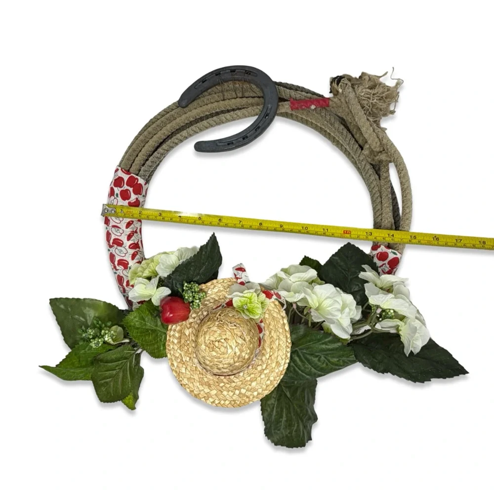 Vintage Horseshoe Wreath Rope Floral Western Farmhouse Decor Rustic 15”